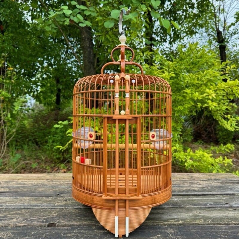 高档广笼广西底高端老竹手工广笼防爆漆八哥画眉鸟笼仿象牙竹鸟笼