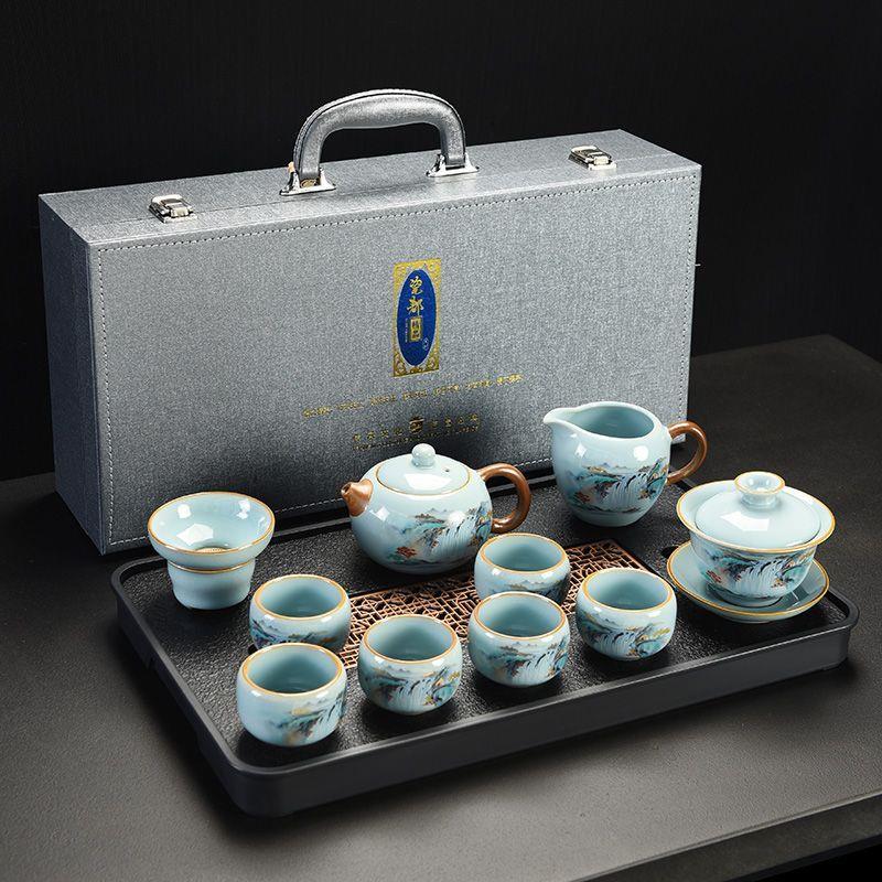 天青汝窑功夫茶具珐琅彩