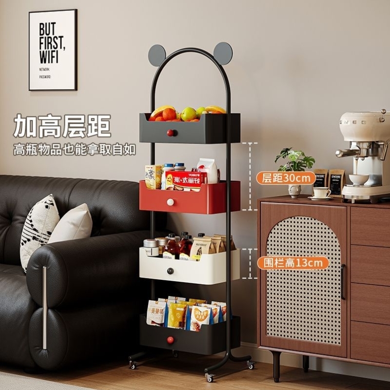 客厅零食小推车置物架落地多层书架可移动厨房收纳架子带轮小窄柜