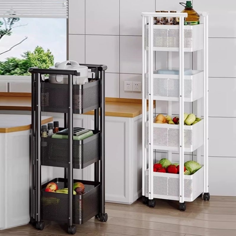 小推车置物架多功能厨房落地移动收纳篮多层蔬果调料品夹缝储物架