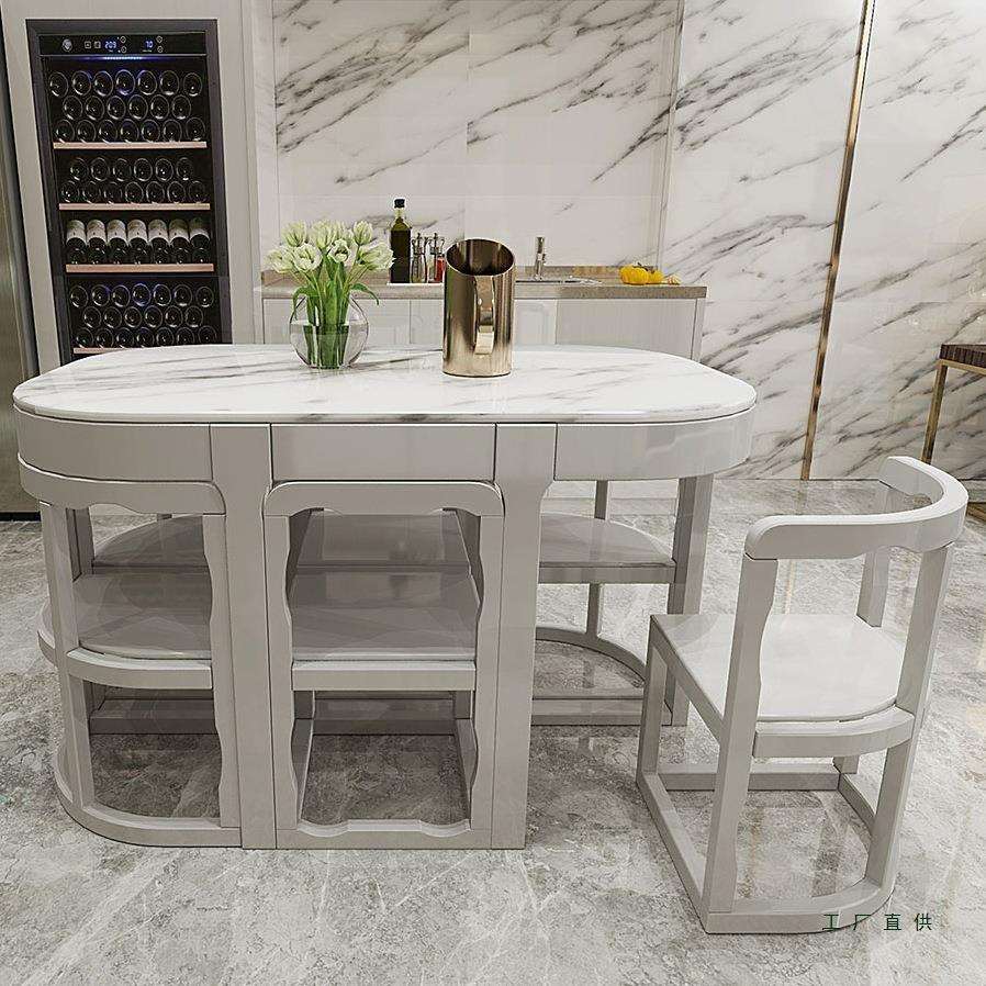 全实木餐桌椅小户型餐厅长方形现代简约大理石家用轻奢省空间饭桌