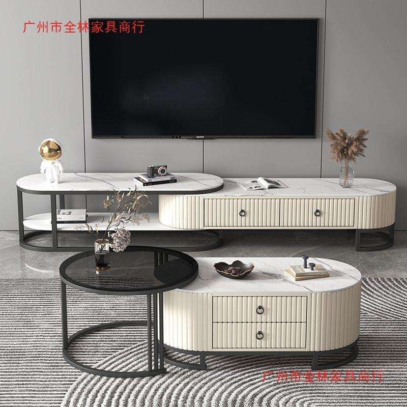 茶几2025新款小户型简约网红岩板圆形玻璃组合客厅家用实木茶台桌