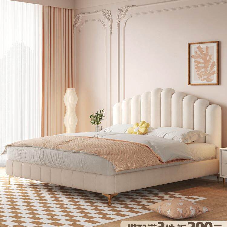 奶油风儿童床北欧钢琴键科技布床卧室储物单人床白色女孩公主布床