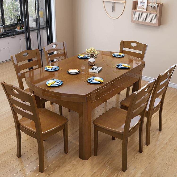 全实木餐桌椅组合家用可伸缩折叠桌饭桌方圆两用小户型可变圆桌子