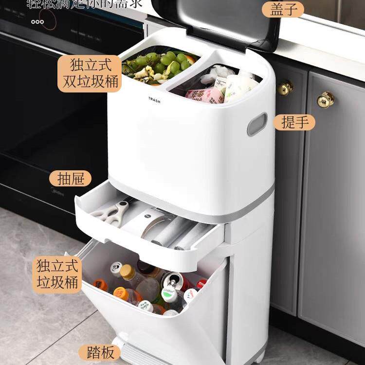 厨房分类垃圾桶家用带盖厨余干湿分离大容量高款双层脚踩大号日式