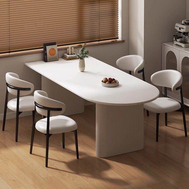 法式奶油风罗马柱岩板餐桌套装简约家用小户型岩板餐桌椅组合餐桌