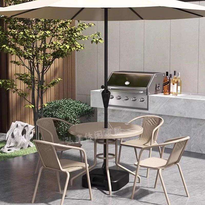 户外庭院桌椅带遮阳伞休闲室外中柱伞露台别墅阳台外摆太阳伞组合
