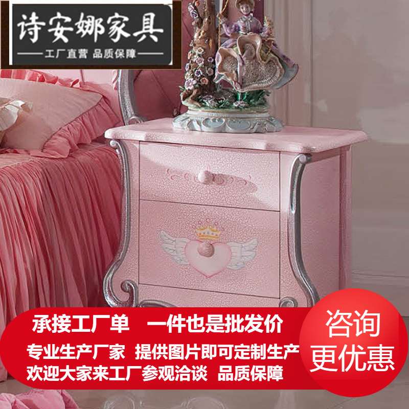 欧式彩绘床头柜新古典实木可无线充电法式床边柜卧室智能储物柜子