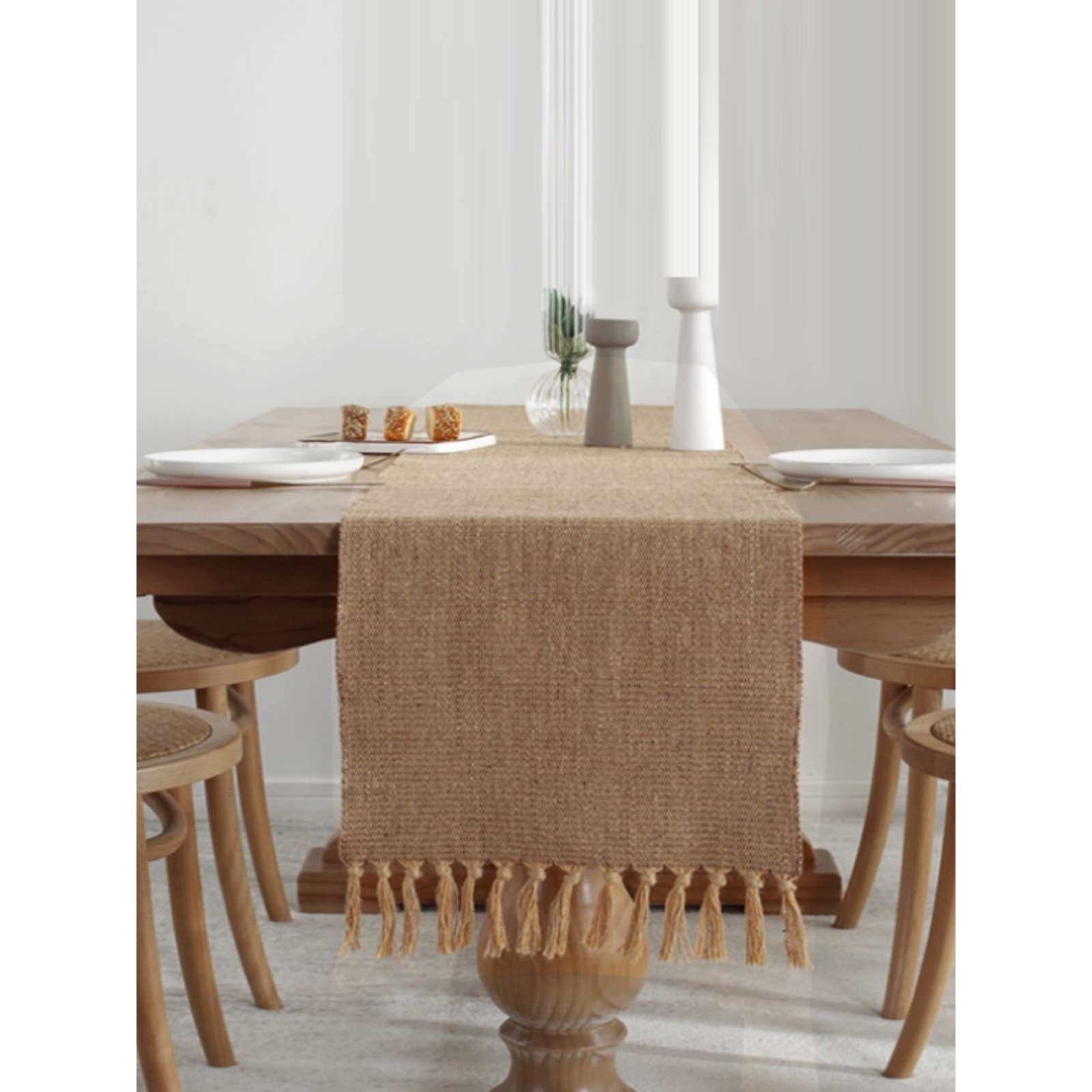 现代简约棉麻桌旗长条桌布茶几电视柜盖布民宿床尾巾咖色茶旗