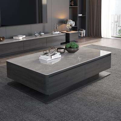 实木家用轻奢高级感岩板大小户型客厅方形茶几现代简约电视柜组合