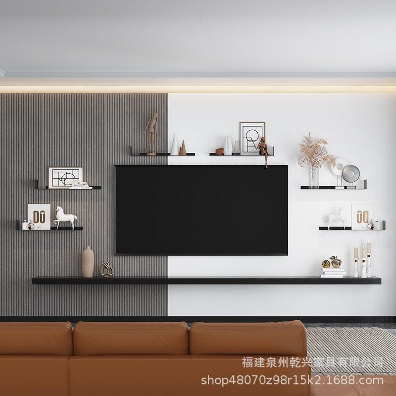 铁艺墙上置物架简约现代卧室沙发电视墙背景一字隔板壁挂装饰书架