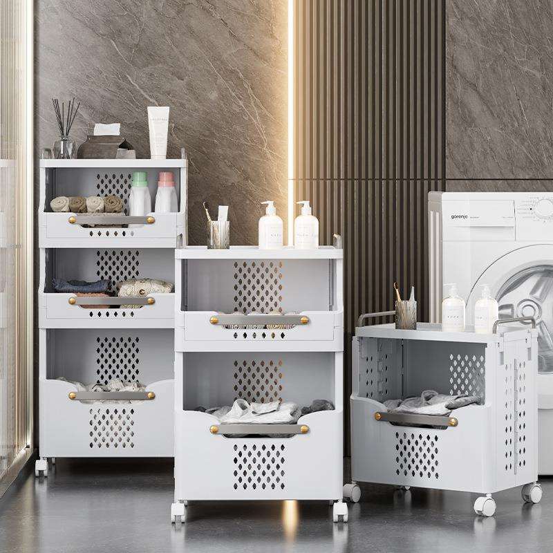 脏衣篮可移动带轮落地厨房置物架子浴室脏衣篓家用收纳多层洗衣篮
