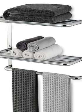 浴室毛巾架SUS304不锈钢卫生间浴巾架壁挂式亮光黑色3层收纳