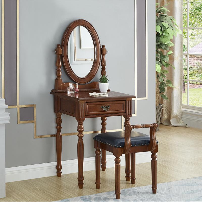 美式乡村实木梳妆台简约卧室小户型欧式复古深色迷你小化妆桌