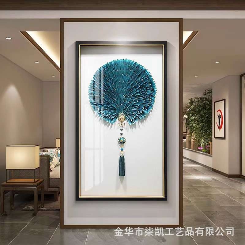 现代立体手工玄关入户实物装饰画3d客厅走廊尽头挂画菩提孔雀高端图片