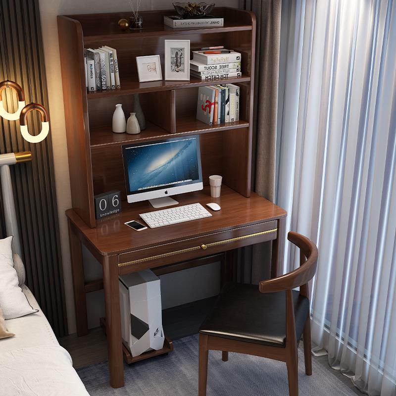 实木成人书桌书架一体中式家用学习办公简约小户型卧室电脑桌子
