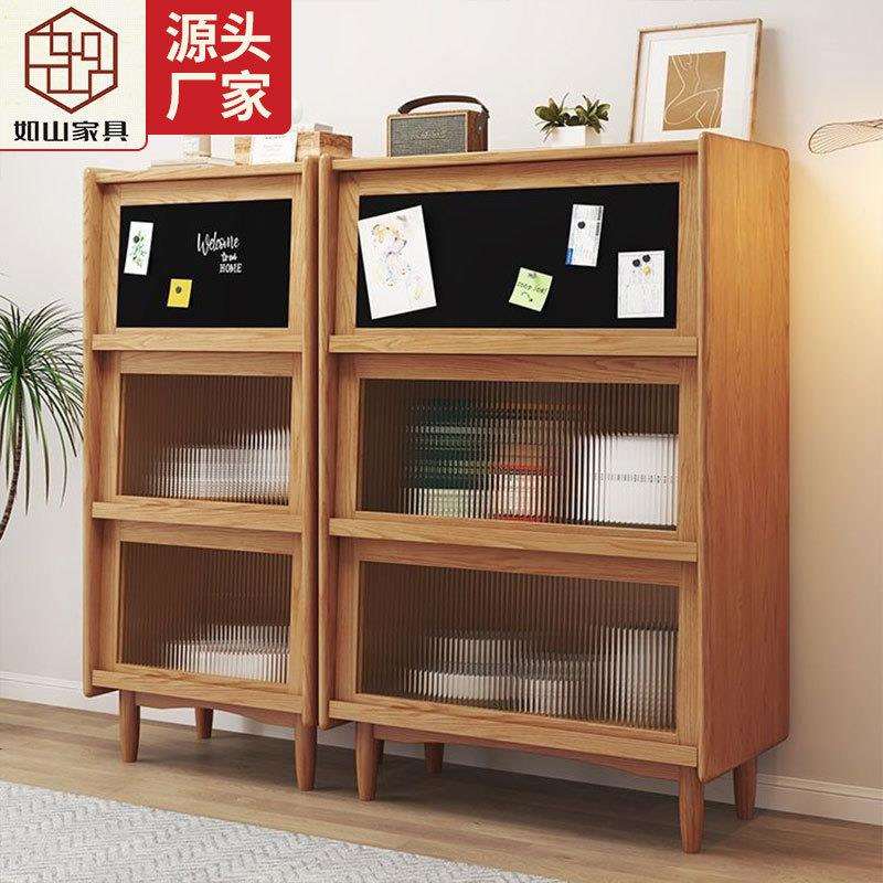北欧白蜡木餐边柜玻璃门小户型客厅储物柜餐厅厨房碗柜落地玄关柜