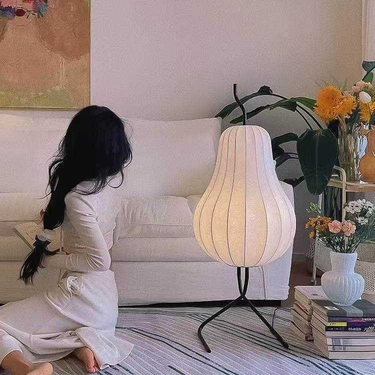 奶油风梨子灯蚕丝落地灯高级感设计师客厅摆件沙发旁边中古氛围灯
