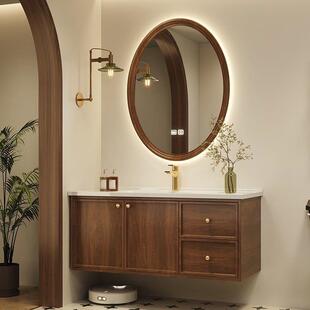 浴室柜陶瓷一体盆烤漆橡木实木古风复古卫生间洗手台智能镜柜