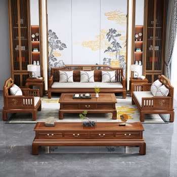 现代出租屋自建房古典家具客厅布艺沙发现货罗汉床贵妃组合实木家