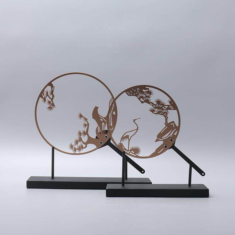 新中式铁艺鹤摆件套装客厅电视柜装饰品样板房展示柜下叠现代装饰