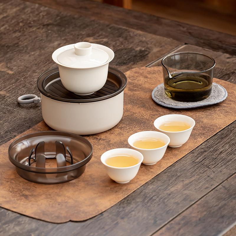 新品陶瓷旅行茶具套装便携式快客杯户外露营泡茶壶盖碗茶杯小套装