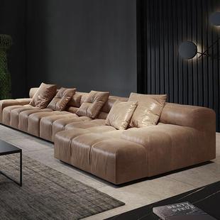 意式极简现代组合客厅小户型大平层别墅区样板房大厅转角休闲沙发