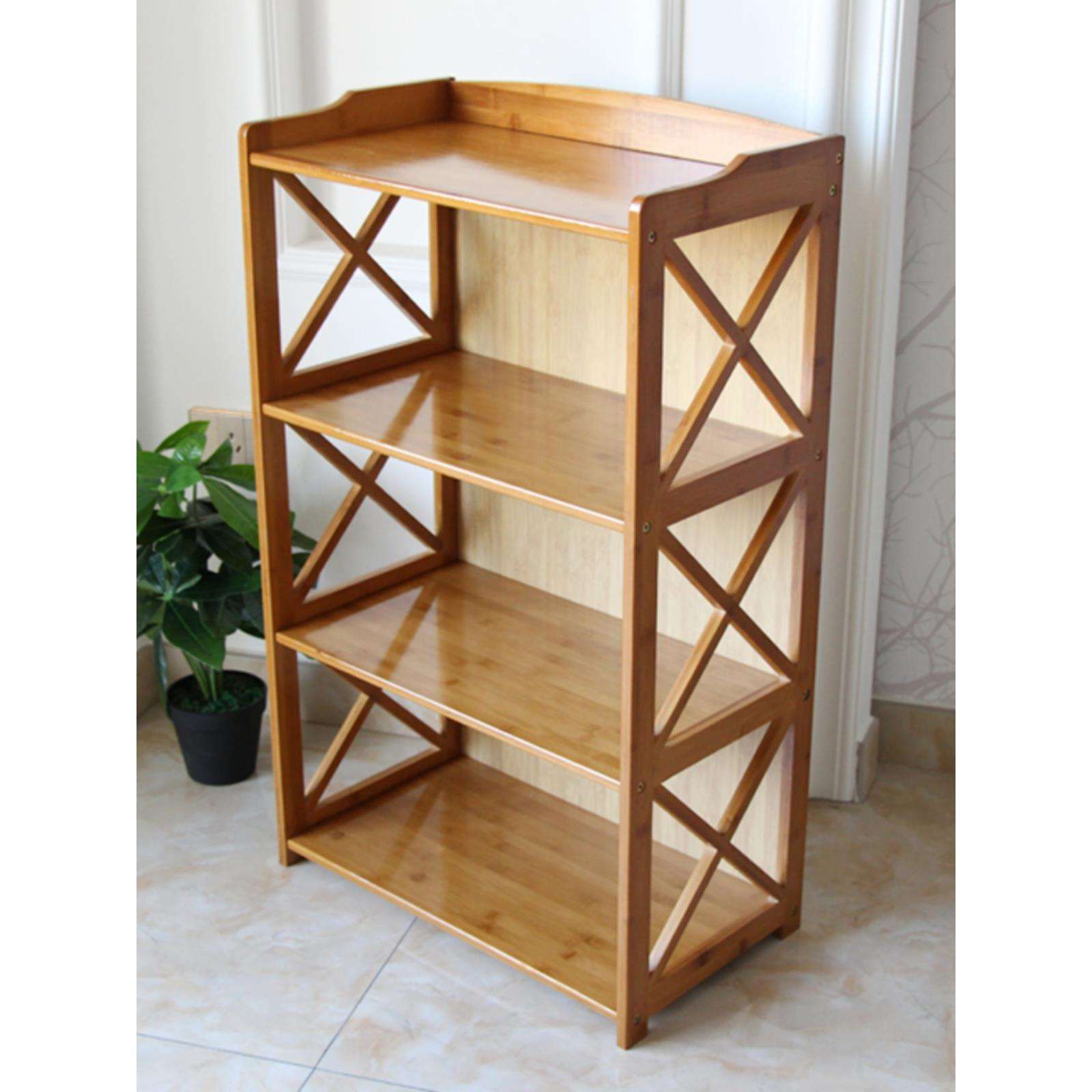 楠竹书架置物架现代简约小书架办公室落地书柜实木多层组合收纳架