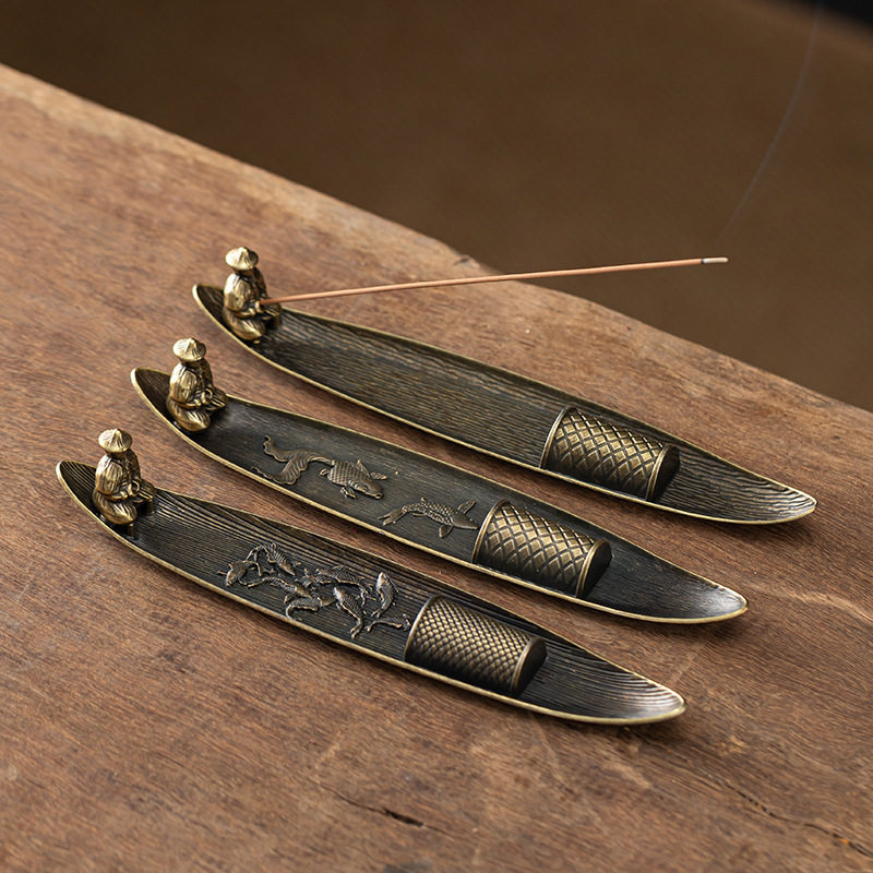 线香炉家用沉香檀香炉茶道创意船摆件香薰炉香托书桌插香卧香底座