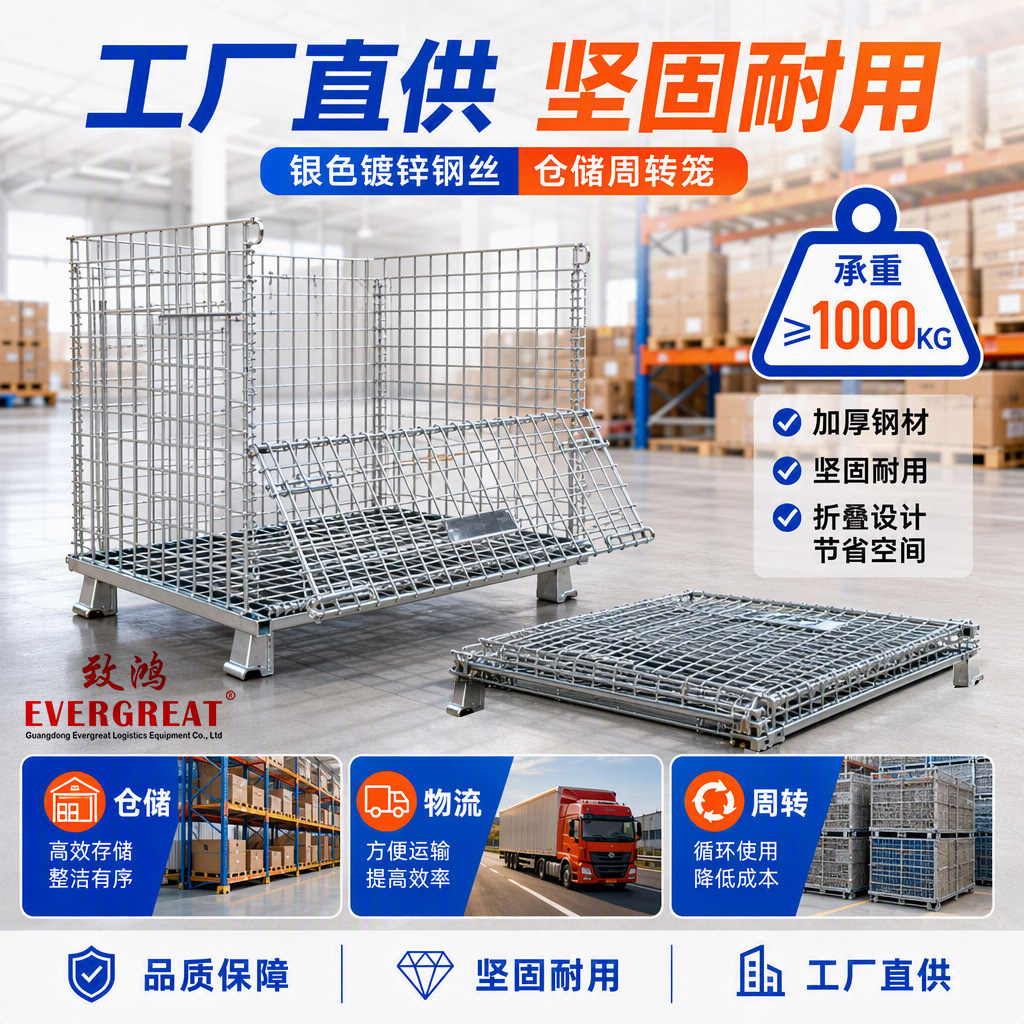 致鸿折叠带轮重型仓储笼图片