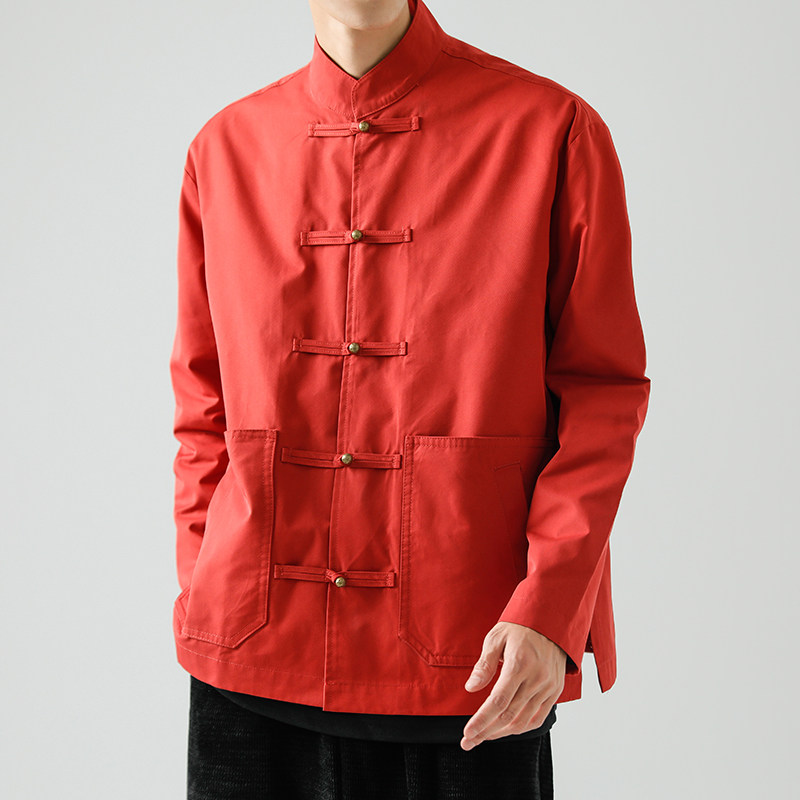 中式复古盘扣外套男装立领夹克衫中老年宽松大码防风保暖工装衣服