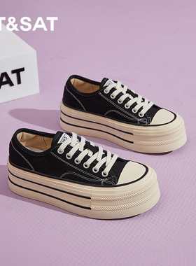 星期六小个子增高5公分帆布鞋女2025秋季新款轻便软底显腿长板鞋