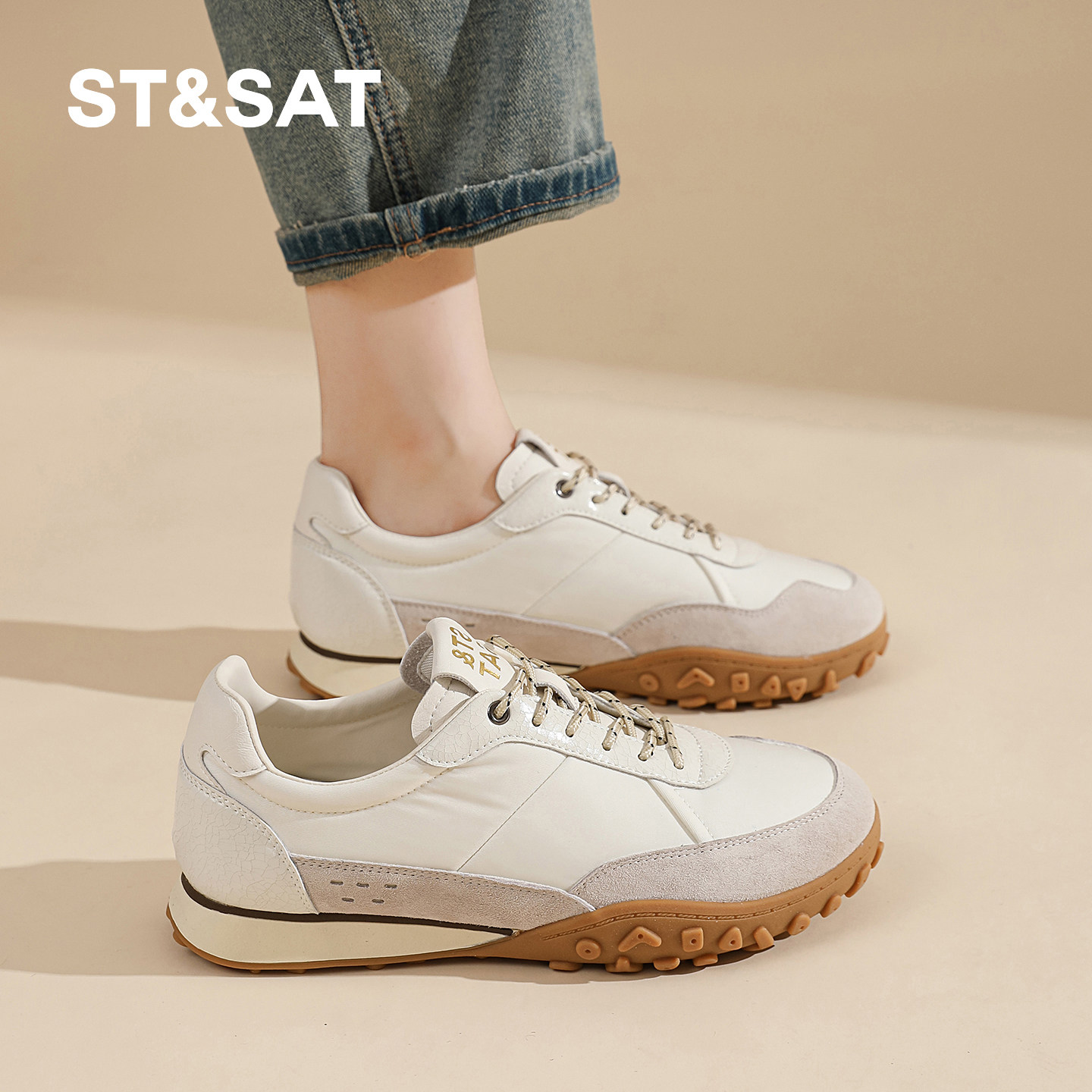 星期六软件轻便百搭复古德训鞋女2026春季新款米色通勤休闲阿甘鞋,女鞋,德训鞋,淘宝优惠券,粉丝福利购,淘宝优惠卷