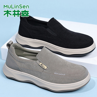 木林森休闲男鞋2026春季轻便防滑一脚蹬老北京布鞋软底通勤懒人鞋