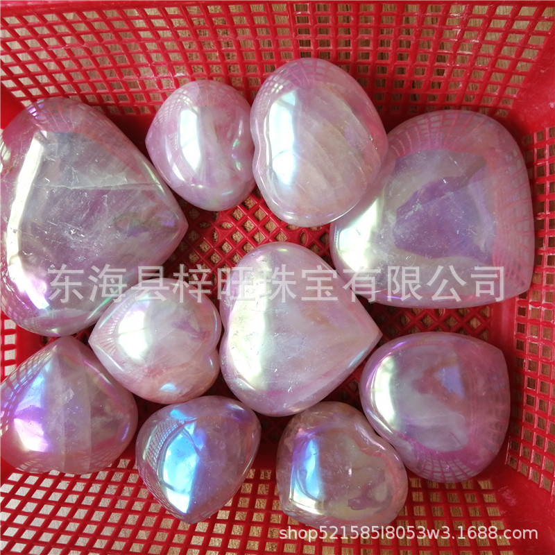 厂家批发水晶爱心电镀AB粉晶爱心心形摆件水晶工艺品摆件爱情信物