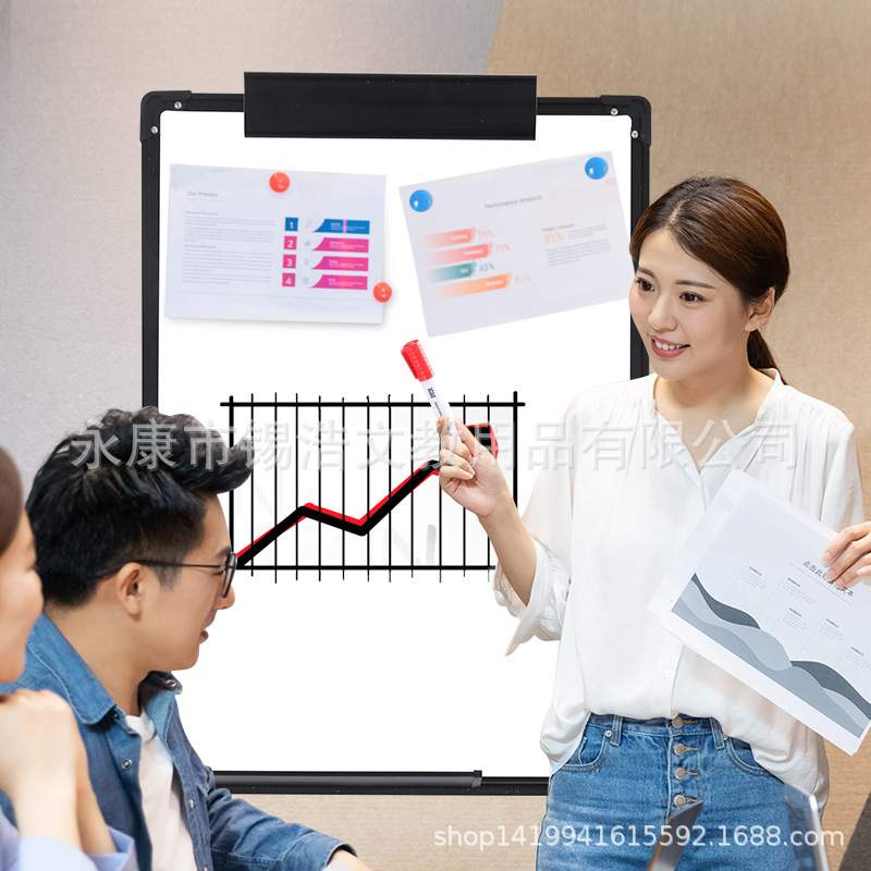 立式黑板培训挂纸板办公留言板夹纸U型双面磁性白板磁性双面