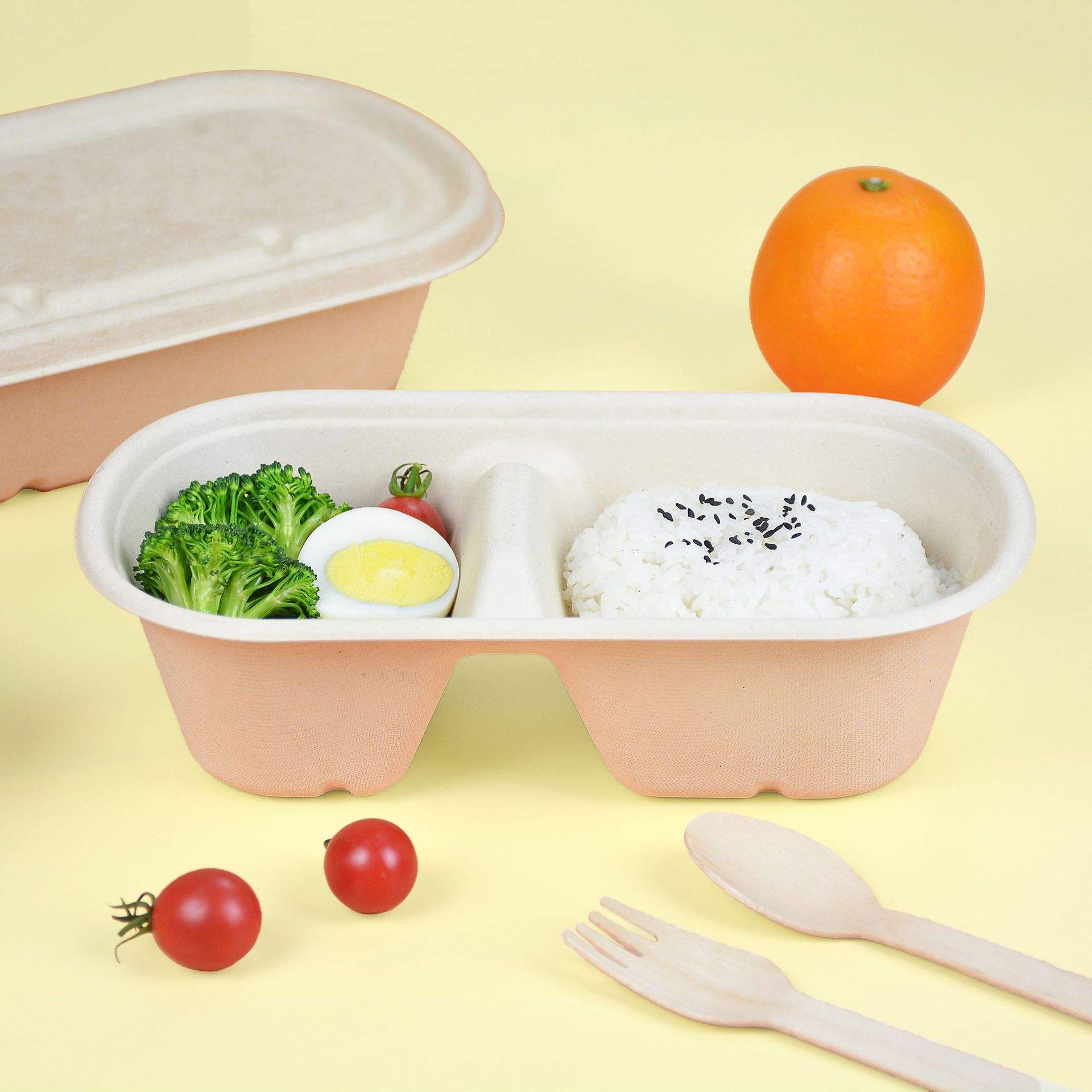 甘蔗渣轻食餐盒环保可降解一次性纸浆餐具简餐打包单双格沙拉盒