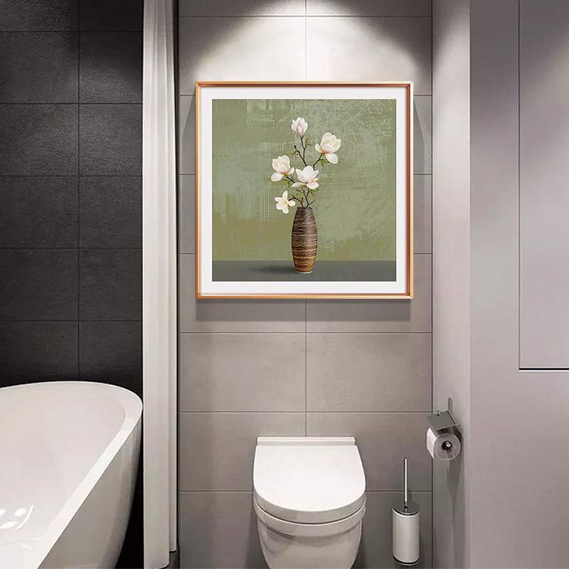 卫生间挂画免打孔防水简约现代花卉浴室壁画厕所洗手间免钉装饰画图片