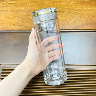 高档商务办公 泡茶杯匡迪车载双层玻璃杯加厚水杯女子家用便携男士