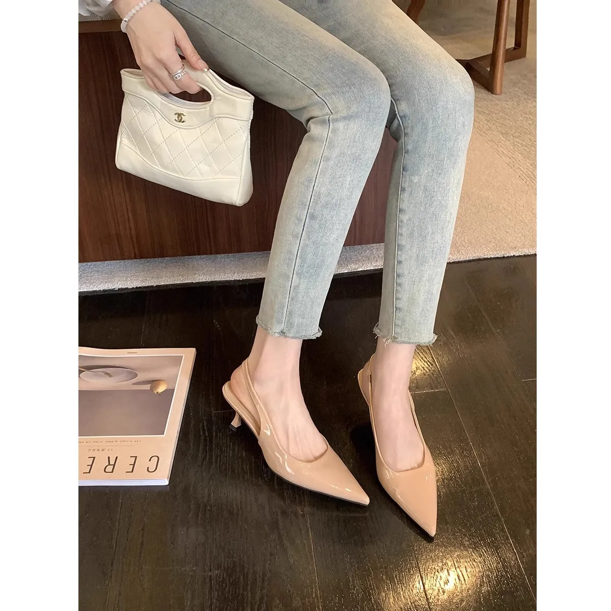 葡萄妈studiolee 气质小尖头浅口后空优雅两穿小猫高跟单鞋女春款,女鞋,时尚芭蕾鞋,淘宝优惠券,粉丝福利购,淘宝优惠卷