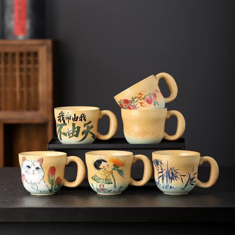 猫咪手把陶瓷马克杯可爱少女心250ml容量咖啡杯早餐杯家用饮水杯
