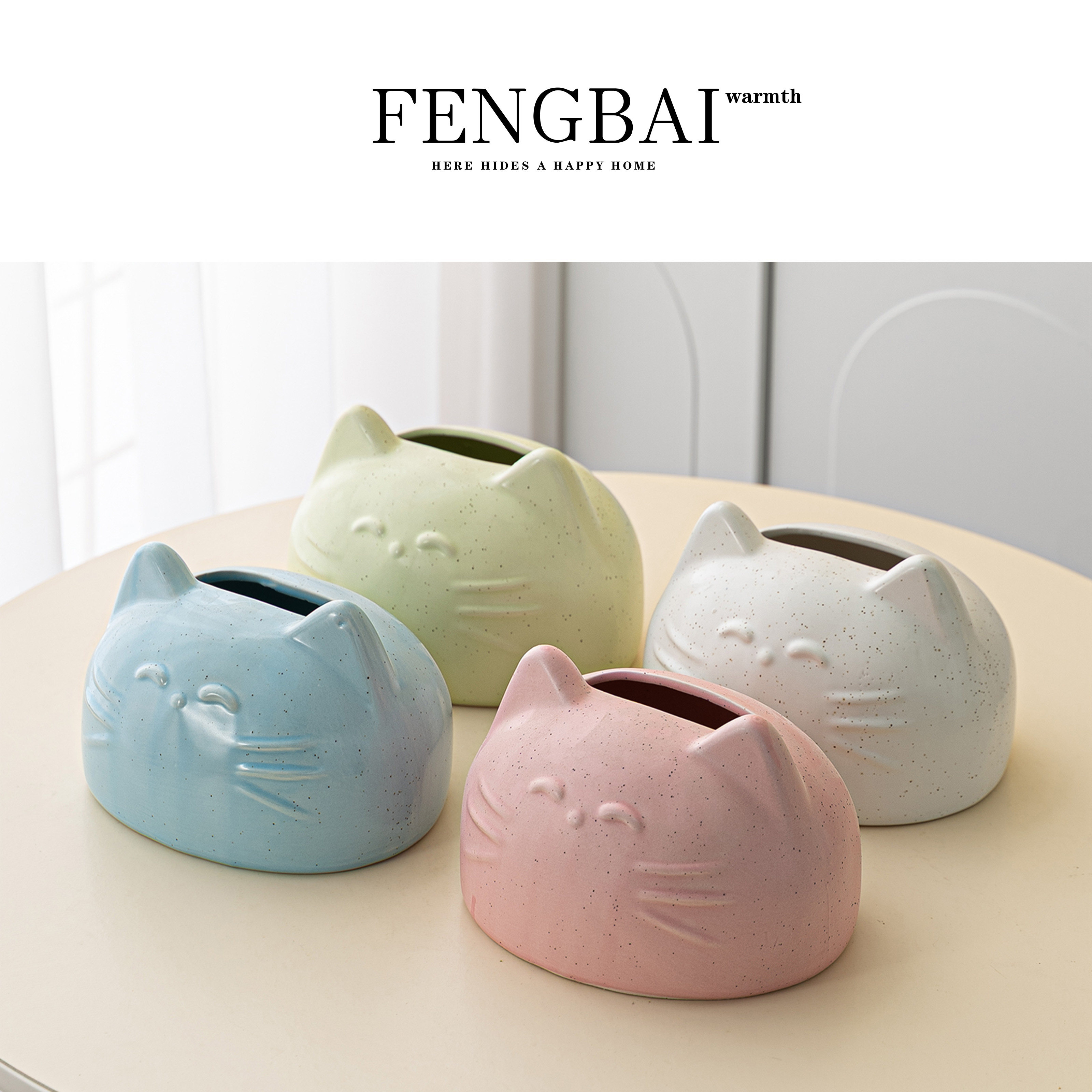 陶瓷猫咪装饰纸巾盒高颜值客厅抽纸盒奶油风卧室床头桌面收纳摆件,家居饰品,装饰纸巾盒,淘宝优惠券,粉丝福利购,淘宝优惠卷
