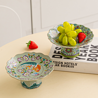 珐琅彩中式果盘陶瓷高脚盘