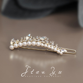 轻奢珍珠小皇冠青蛙夹闪亮水钻仙女风侧边夹高级感公主洋气一字夹