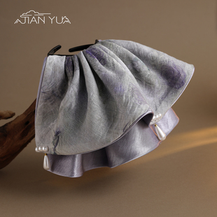 烟岚珍珠 布艺发饰女 优雅缎面珍珠马尾夹文艺水墨吊坠抓夹新中式