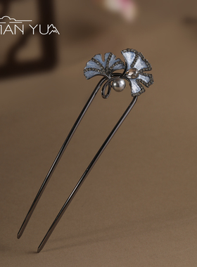 金玉满堂-银杏叶u型珍珠发簪新中式简约高级感发钗古风汉服配饰女