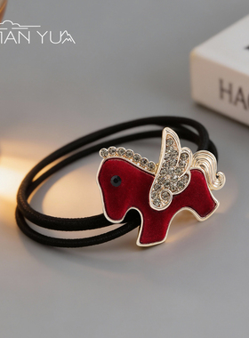 绛绒幻马-红色生肖小马皮筋气质扎马尾高弹力头绳新款本命年发饰