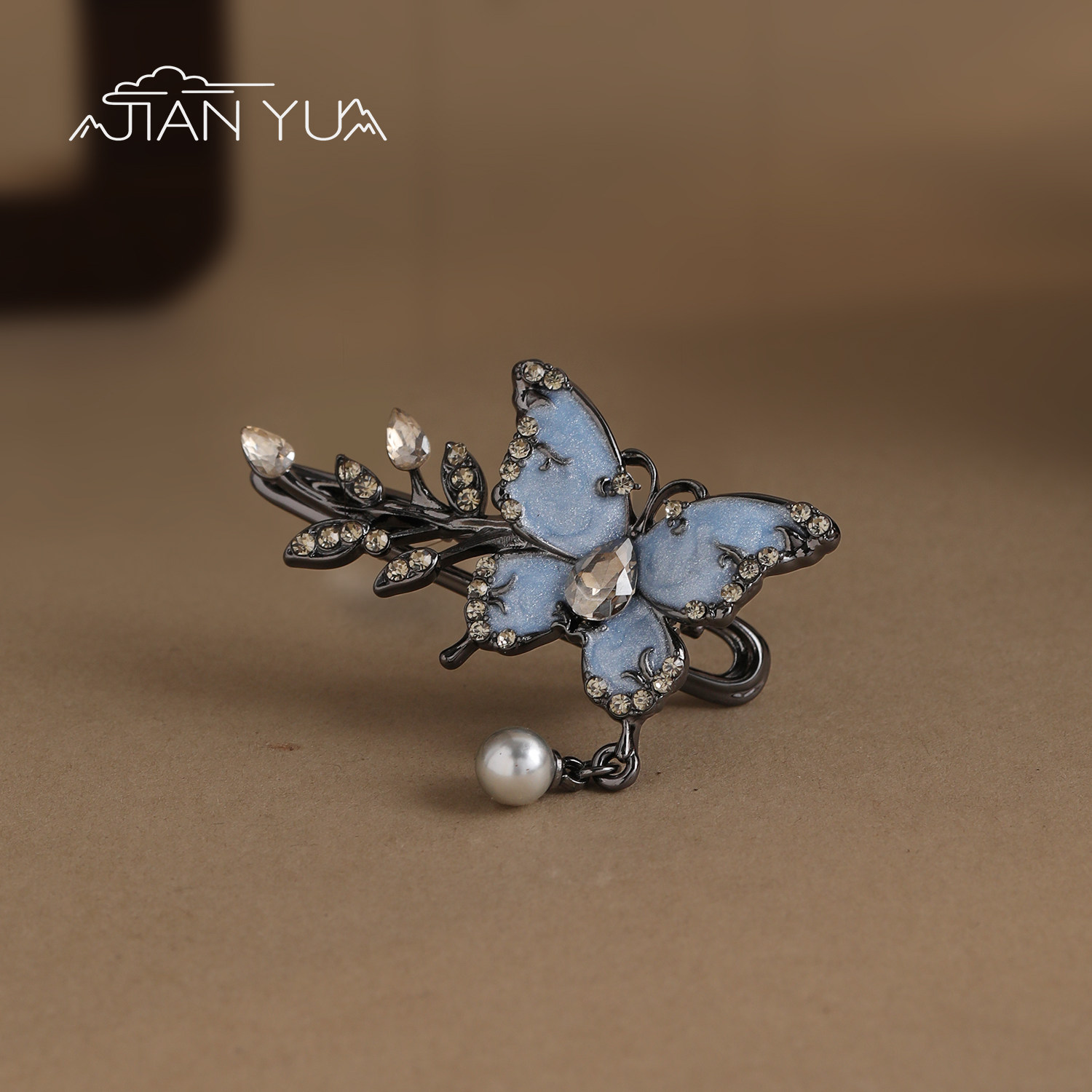 雾蓝蝶语-国风蝴蝶边夹