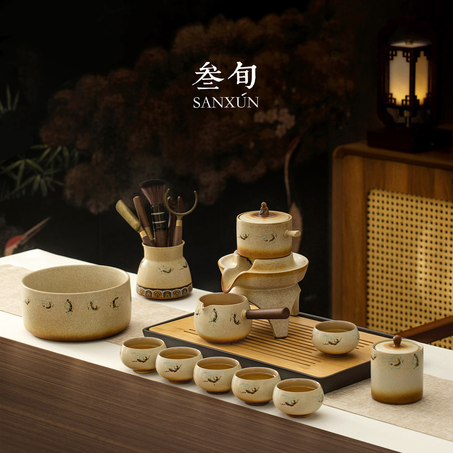 三旬敦煌飞天自动功夫茶具套装家用高档轻奢陶瓷懒人专用泡茶神器