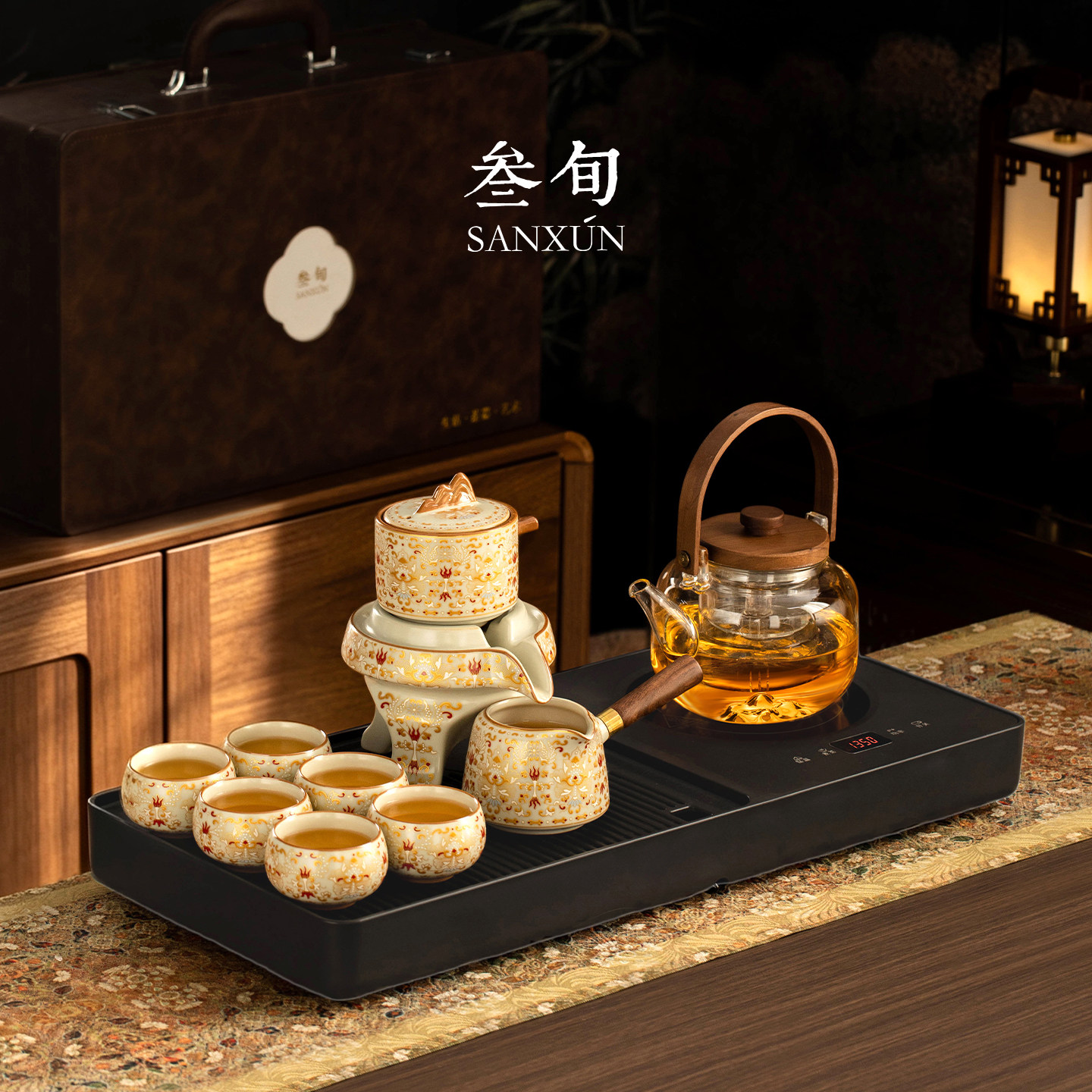 三旬汝窑金银错小型高端功夫茶具套装2026新款高档全自动一体茶盘